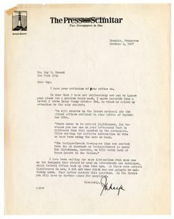 5 October 1927: To: Roy W. Howard. From: J.A. Keefe.