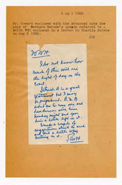 1 August 1950: To: William W. Hawkins. From: Roy W. Howard.