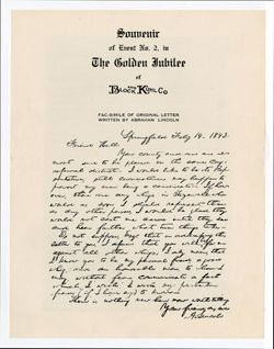 Cooper, Jonathan K. Invitation to Abraham Lincoln. 1854, Sept. 28