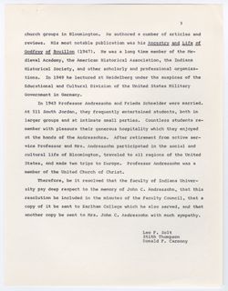 17: Memorial Resolution for John C. Andressohn, ca. 24 January 1967