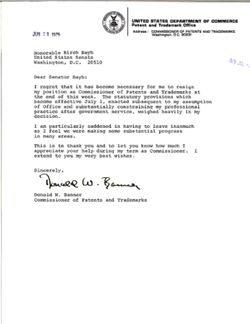 Letter from Donald W. Banner, Commissioner of Patents and Trademarks, to Birch Bayh, June 28, 1979