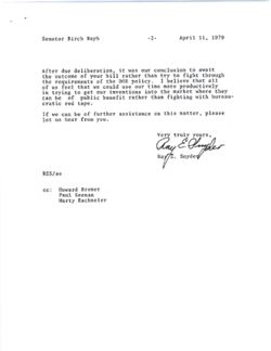 Letter from Ray E. Snyder to Birch Bayh, April 11, 1979