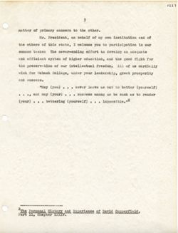 "Salutation on Behalf of Fellow Institutions of Learning." -On the Occasion of the Inauguration of Frank H. Sparks as President of Wabash College. Oct. 25, 1941