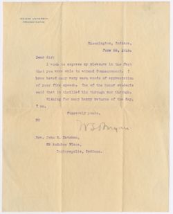 William Lowe Bryan to Rev. John H. Ketcham, June 23, 1913