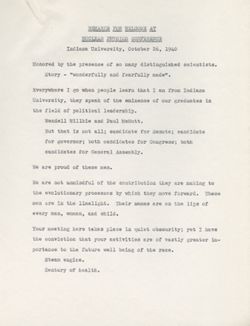 "Remarks for Welcome at Nuclear Physics Conference." -Indiana University Oct. 26, 1940