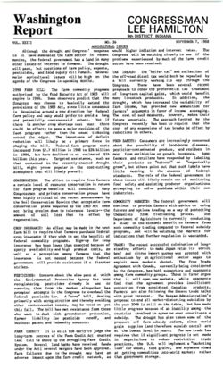 36. Sept. 7, 1988: Agricultural Issues [conservation, crop insurance, pesticides, farm credit, taxes, food safety, commodity markets]