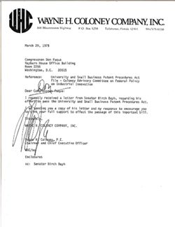 Letter from Wayne H. Coloney to Congressman Don Fuqua, March 29, 1979
