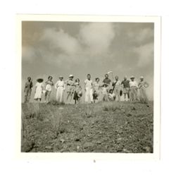 Group of people standing atop a hill