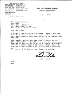 Letter from Lawton Chiles to George Poncy, Jr., July 9, 1979