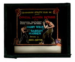 Queensboro Athletic Club, Wills-Madden boxing match, film projection of