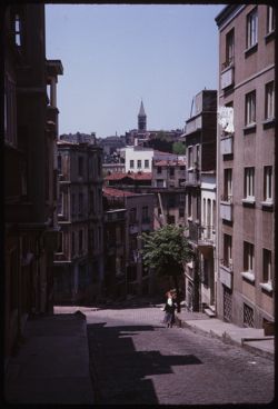 Narrow steep street in Cihangir Istanbul