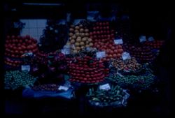 Fruit stand in dark street in Galata section Istanbul