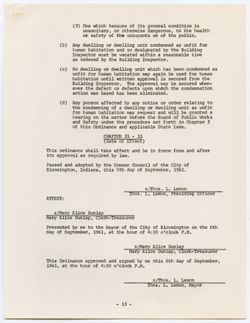 City of Bloomington Ordinance No. 23, Regulating Dwelling Units with the City of Bloomington, ca. 1961