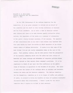 Indiana Committee for the Humanities, 5 Apr 1981
