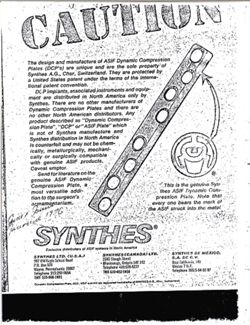 Advertisement for Synthes ASIF Dynamic Compression Plates from Bone and Joint Journal, January 1, 1976