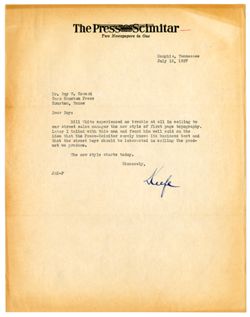 12 July 1927: To: Roy W. Howard. From: J.A. Keefe.