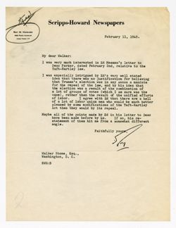 11 February 1949: To: Walker Stone. From: Roy W. Howard.