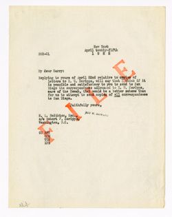 25 April 1922: To: Harold L. Smithton. From: Roy W. Howard.
