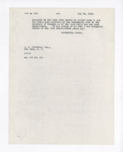 18 May 1939: To: W.W. Chandler. From: Roy W. Howard.