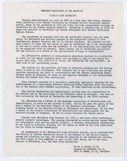 Memorial Resolution for Charles O. McCormick, ca. 01 April 1958