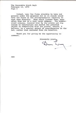 Letter from Dan Lacy to Birch Bayh, February 15, 1979