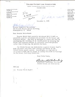 Letter from Richard D. Heberling of the Toledo Patent Law Association to Senator Howard Metzenbaum, November 2, 1979