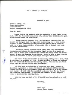 Letter from Birch Bayh to Steven J. Henry, November 9, 1979