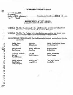 03-04-01 Resolution to Appoint 2003-2004 Executive Department Directors