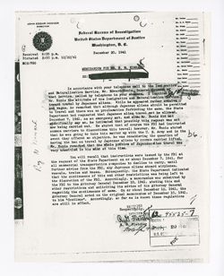 20 December 1941: Memorandum for Mr. Kimball. From: R.G. Fletcher.
