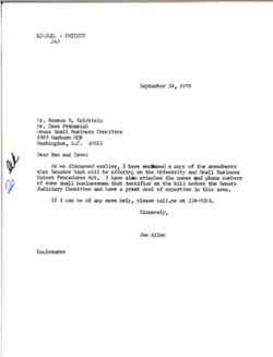 Letter from Joe Allen to Benson S. Goldstein, September 24, 1979