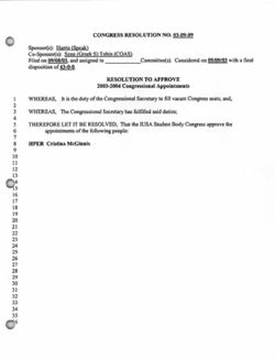03-09-09 Resolution to Approve 2003-2004 Congressional Appointments