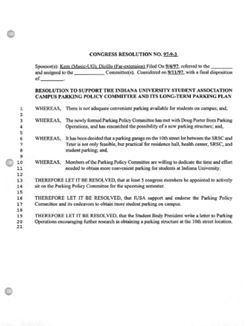97-9-3 Resolution to Support the IUSA Campus Parking Policy Committee and Its Long-Term Parking Plan