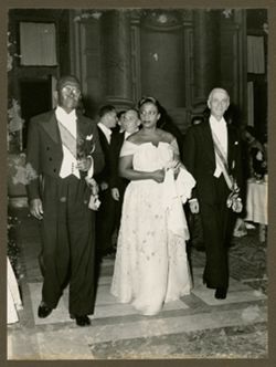 President William V. S. Tubman and Mrs. Tubman with the Prime Minister of Italy in formal attire at a reception during state visit to Italy
