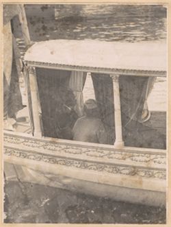 The President, the Queen and Mrs. Tolbert on way to H.M. cruiser "De Ruyter" in the Royal Barge for luncheon offered by Dutch Government