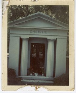Front of Mausoleum with pillars labeled Christie