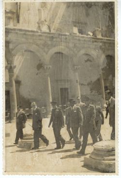 President Tubman walks in the courtyard of the Alcazar in Toledo, Spain