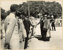 President William V. S. Tubman greets receiving line during parade