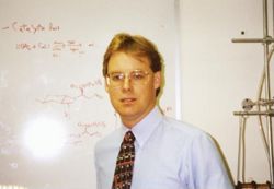 Douglas McMillen in IU South Bend chemistry classroom, 1998
