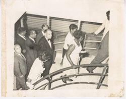 Group walks up stairs together