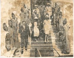 Mrs. Tubman and entourage depart while ceremonial guards stand at attention