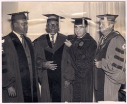 President William V. S. Tubman poses with Dr. Peter Sammartino and other Fairleigh Dickinson University officials