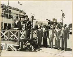 President William V. S. Tubman waves top hat during Welcoming ceremony