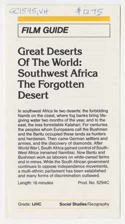 Great Deserts Of The World: Southwest Africa The Forgotten Desert