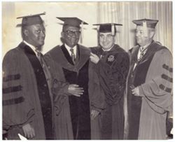 President William V. S. Tubman and Dr. Peter Sammartino pose with school officials at Fairleigh Dickinson University in New Jersey