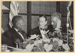President William V. S. Tubman sits with Harvey S. Firestone Jr. and Lee R. Jackson