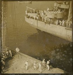Large ship leaving harbor