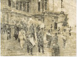 President William V. S.Tubman and official walk down stairs