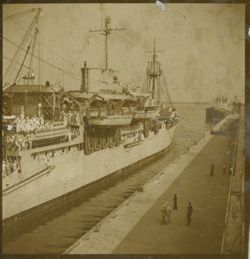 Large ship leaving harbor