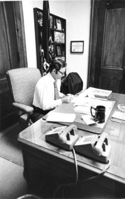 Bayh at office desk