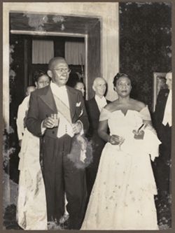President and Mrs. Tubman at a reception offered by Prime Minister Antonio Segni in honor of President Tubman at Palazzo Venezia